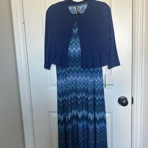 Elegant Blue Chevron Midi Dress with Jacket